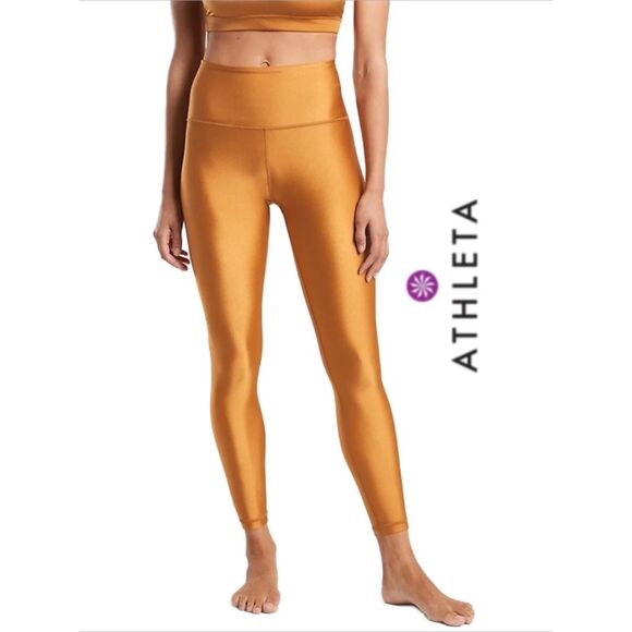 RARE Athleta Elation Shine Tight Leggings in Gold Shimmer – Women’s Size S - Picture 1 of 10